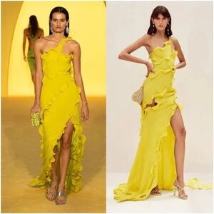 Cult Gaia Micola Ruffled Maxi Dress Gown Limoncello Chartreuse